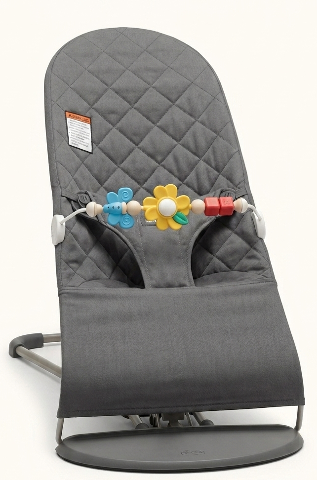 BabyBjorn bouncer in gray with toy bar